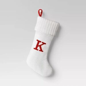 Letter K Wondershop Initial Monogram 20 in. White Cream Target Knit Stocking New